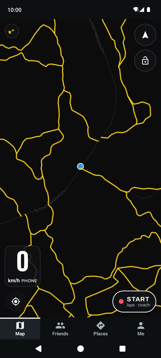 Map in trail mode: a web of yellow trails you have never ridden around your position